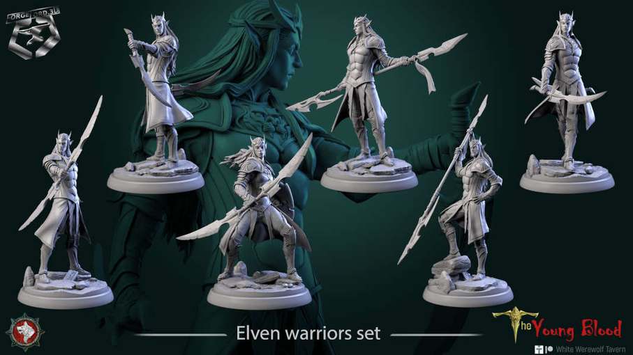 Elven warriors-set-32mm-figurines-fantasy-tabletop-RPG-3D-miniatures-white-werewolf-tavern