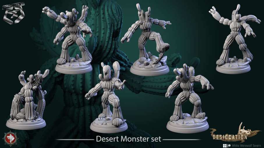 Desert Monster-set-32mm-figurines-fantasy-tabletop-RPG-3D-miniatures-white-werewolf-tavern