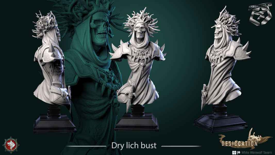 Dry lich-bust-75mm-figurines-fantasy-tabletop-RPG-3D-miniatures-white-werewolf-tavern