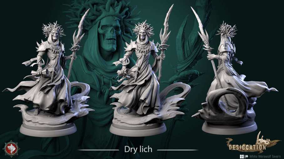 Dry lich-statue-75mm-figurines-fantasy-tabletop-RPG-3D-miniatures-white-werewolf-tavern