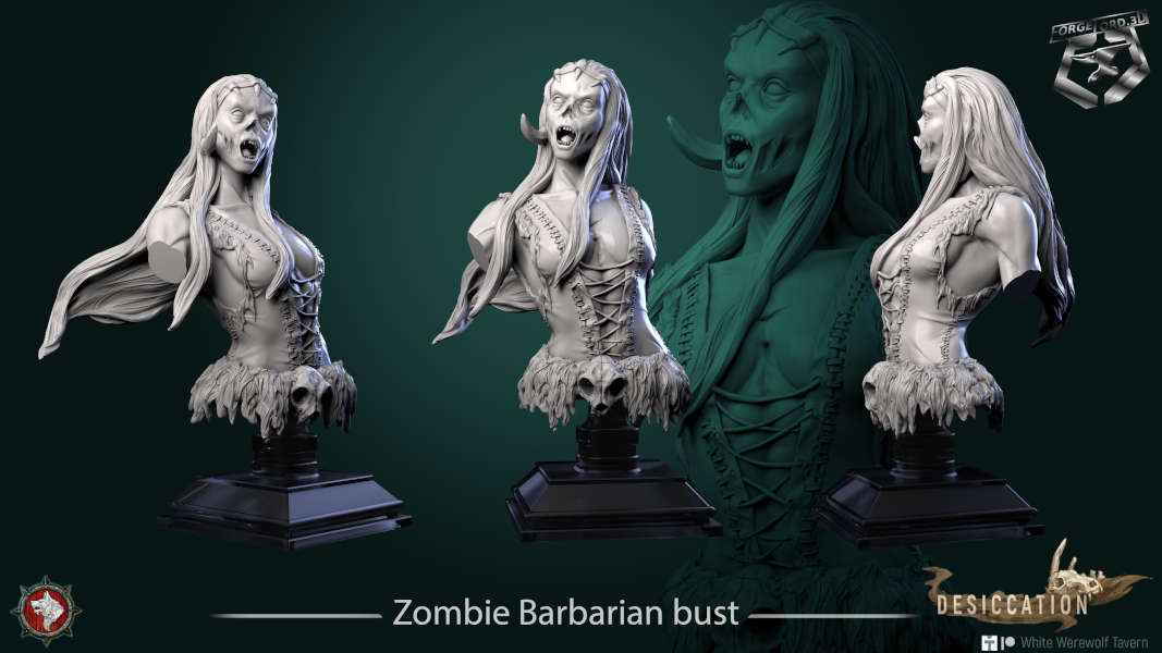 Zombie Barbarian-bust-75mm-figurines-fantasy-tabletop-RPG-3D-miniatures-white-werewolf-tavern