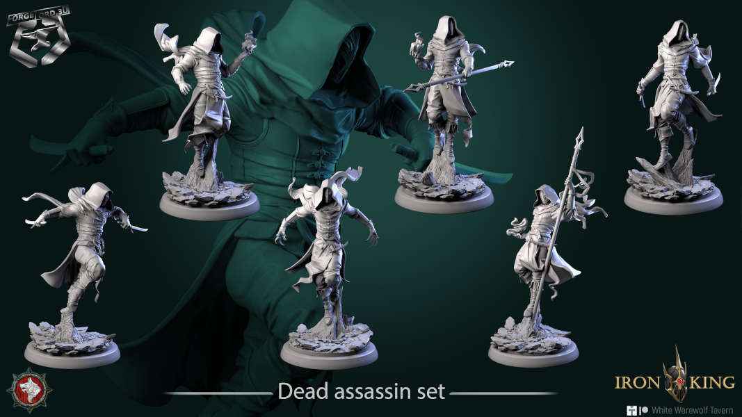 Dead assassin-set-32mm-figurines-fantasy-tabletop-RPG-3D-miniatures-white-werewolf-tavern