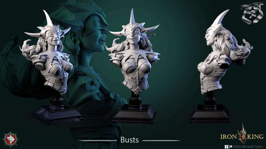 Zu Iron Lady-bust-75mm-figurines-fantasy-tabletop-RPG-3D-miniatures-white-werewolf-tavern