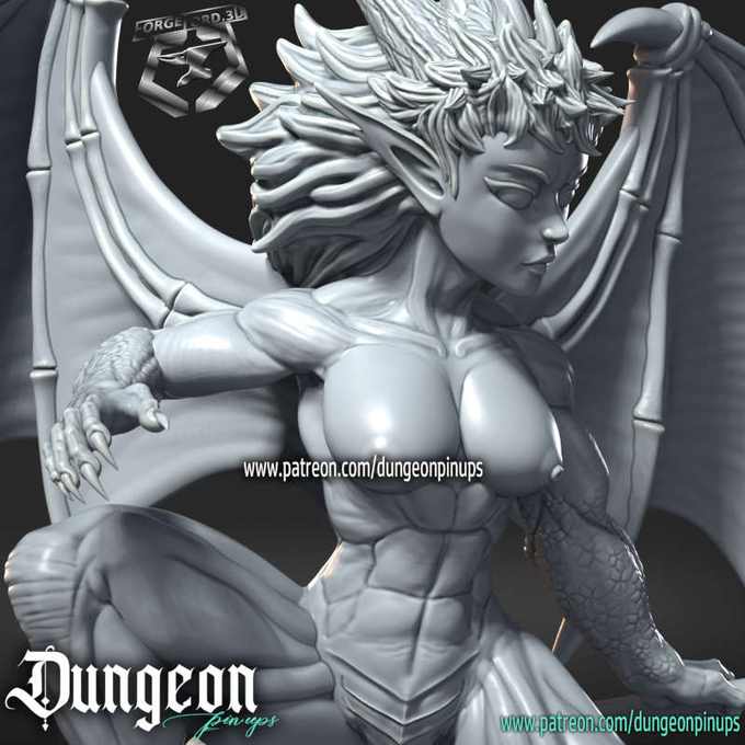 Draconica nude-statue-75mm-RN-Estudio-figurines-fantasy-tabletop-RPG-3D-miniatures