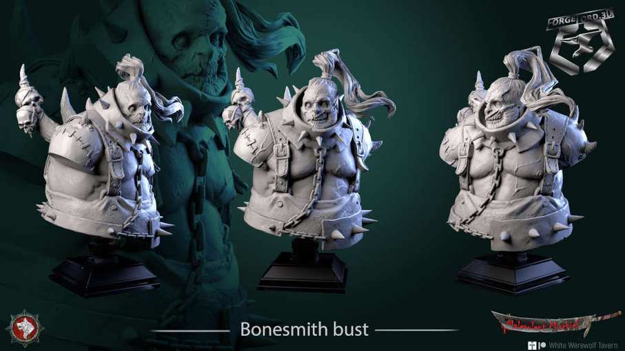 Bonesmith-bust-75mm-figurines-fantasy-tabletop-RPG-3D-miniatures-white-werewolf-tavern