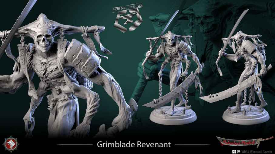Grimblade Revenant-statue-75mm-figurines-fantasy-tabletop-RPG-3D-miniatures-white-werewolf-tavern