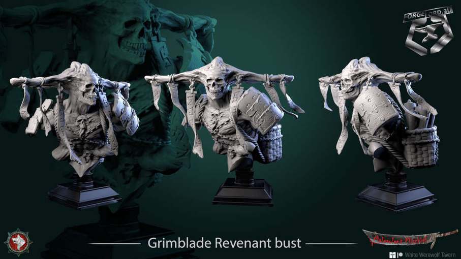 Grimblade Revenant-bust-75mm-figurines-fantasy-tabletop-RPG-3D-miniatures-white-werewolf-tavern