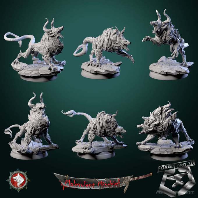 Infernohound-set-32mm-figurines-fantasy-tabletop-RPG-3D-miniatures-white-werewolf-tavern