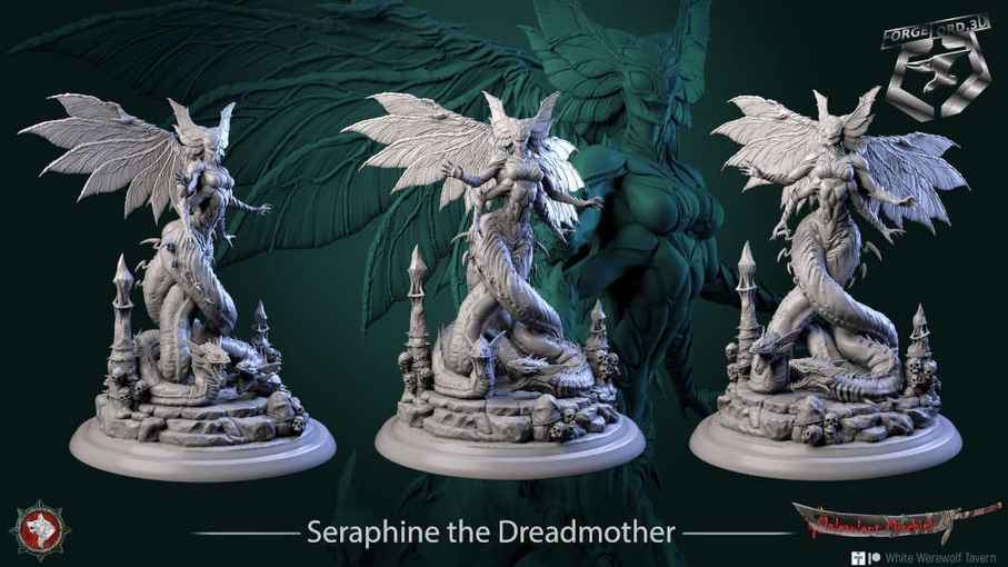 Seraphine the Dreadmother-statue-75mm-figurines-fantasy-tabletop-RPG-3D-miniatures-white-werewolf-tavern
