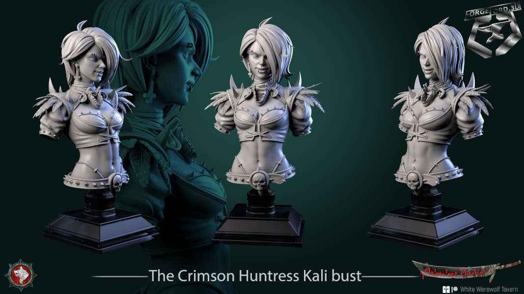 The Crimson Huntress Kali-bust-75mm-figurines-fantasy-tabletop-RPG-3D-miniatures-white-werewolf-tavern