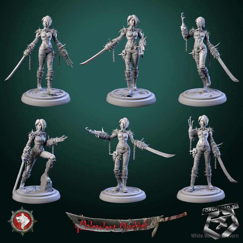 The Crimson Huntress-set-32mm-figurines-fantasy-tabletop-RPG-3D-miniatures-white-werewolf-tavern