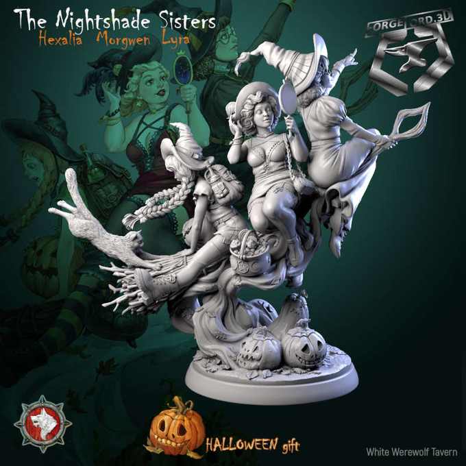 The Nightshade Sisters-statue-75mm-figurines-fantasy-tabletop-RPG-3D-miniatures-white-werewolf-tavern