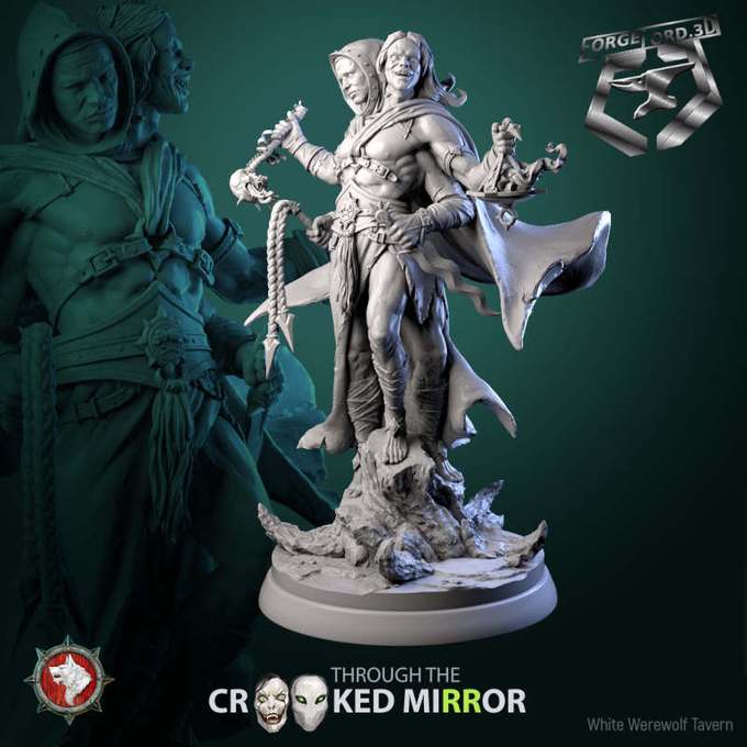 Eldrim & Drelmar-statue-75mm-figurines-fantasy-tabletop-RPG-3D-miniatures-white-werewolf-tavern