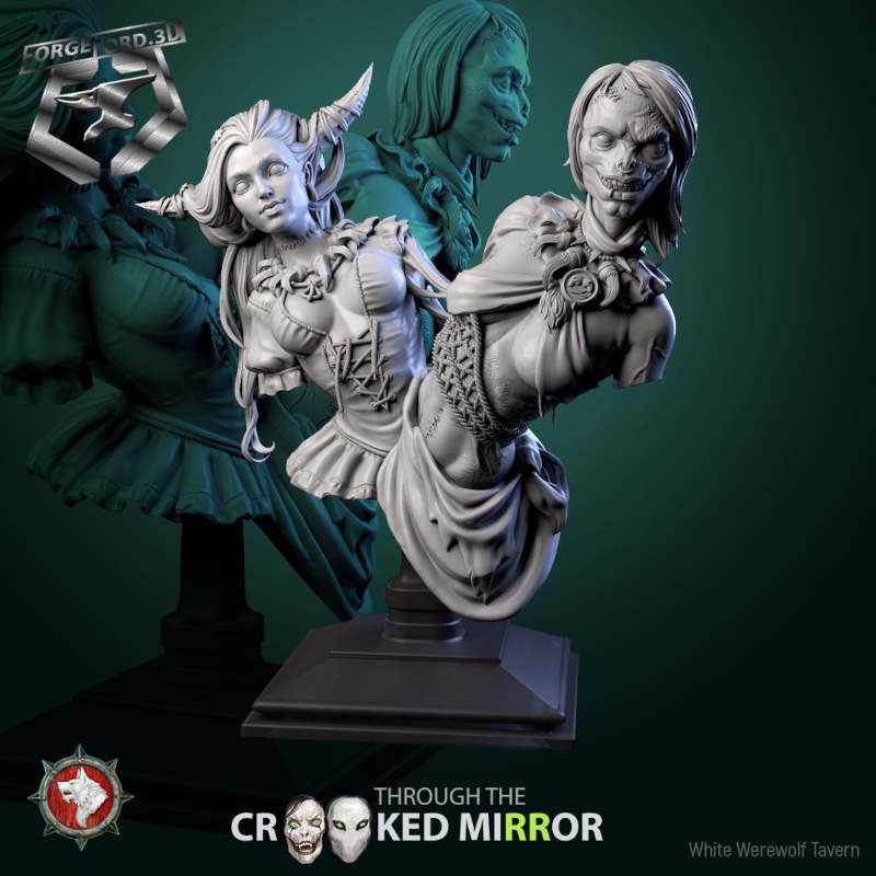 Gorebound Twins-bust-75mm-figurines-fantasy-tabletop-RPG-3D-miniatures-white-werewolf-tavern
