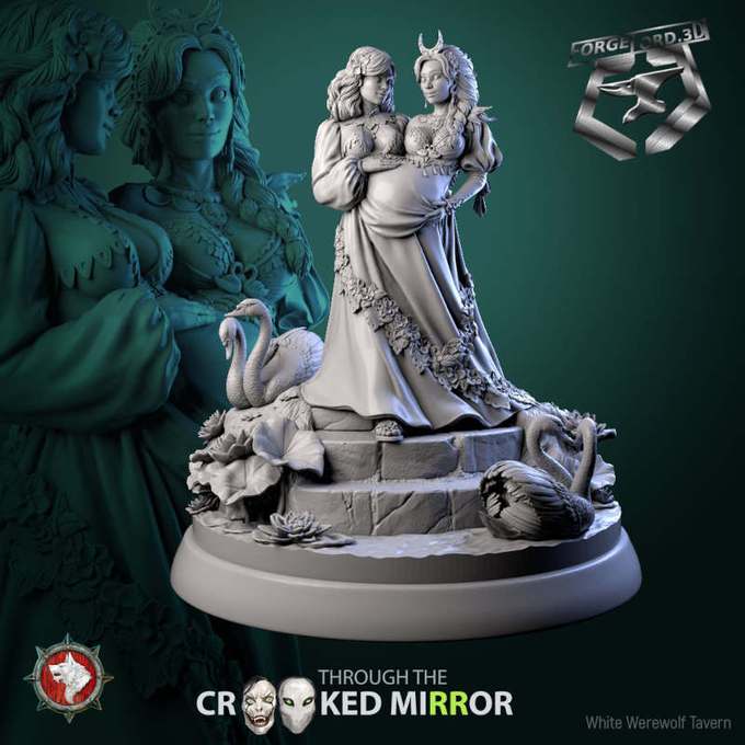 Sisters of the Shattered-statue-75mm-figurines-fantasy-tabletop-RPG-3D-miniatures-white-werewolf-tavern