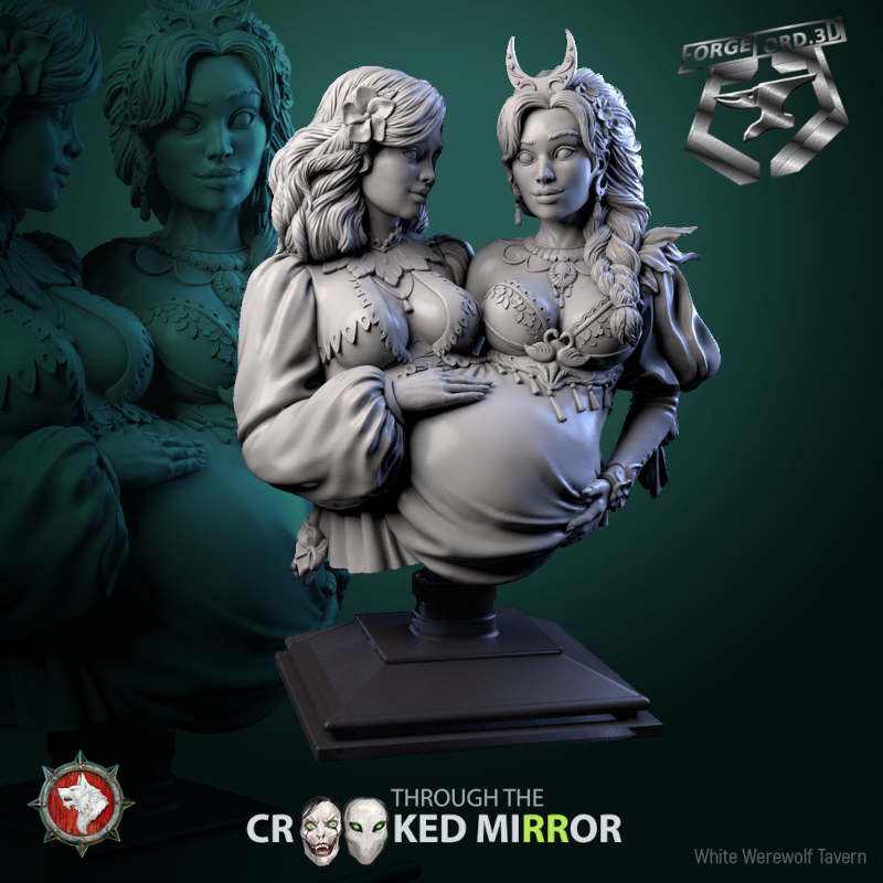 Sisters of the Shattered-bust-75mm-figurines-fantasy-tabletop-RPG-3D-miniatures-white-werewolf-tavern