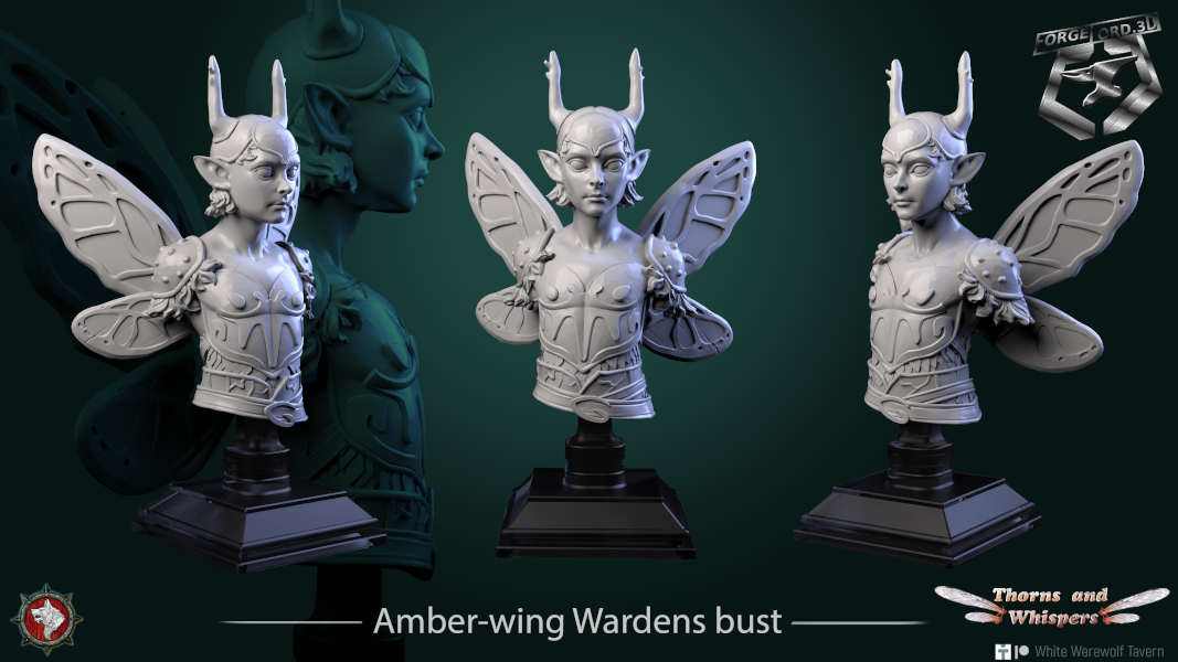 Amber-wing Wardens-bust-75mm-figurines-fantasy-tabletop-RPG-3D-miniatures-white-werewolf-tavern