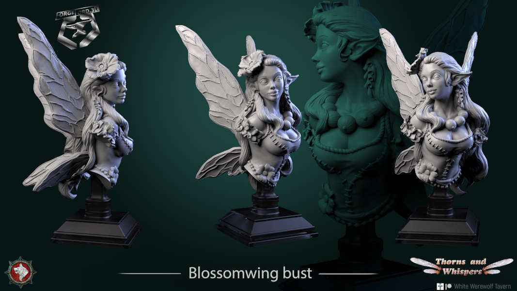 Blossomwing-bust-75mm-figurines-fantasy-tabletop-RPG-3D-miniatures-white-werewolf-tavern