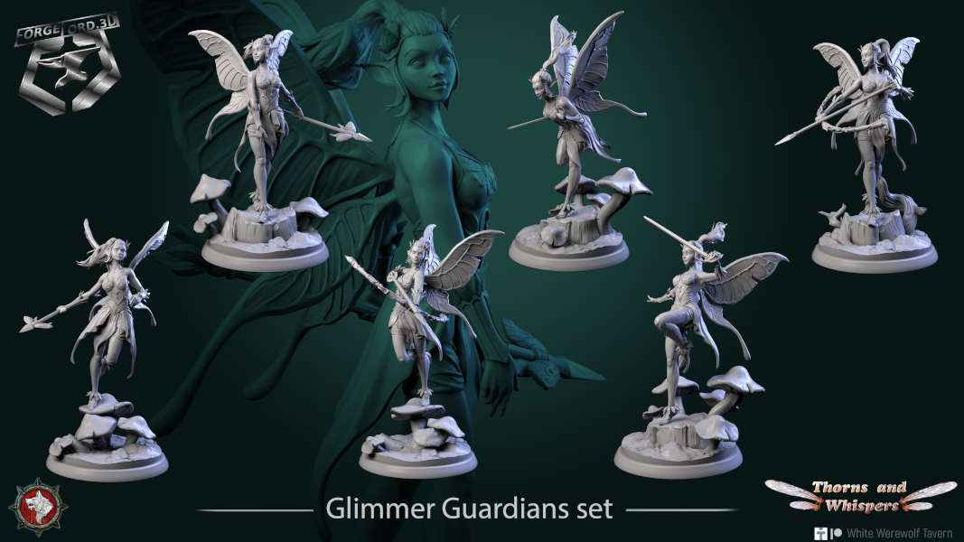 Glimmer Guardians-set-32mm-figurines-fantasy-tabletop-RPG-3D-miniatures-white-werewolf-tavern