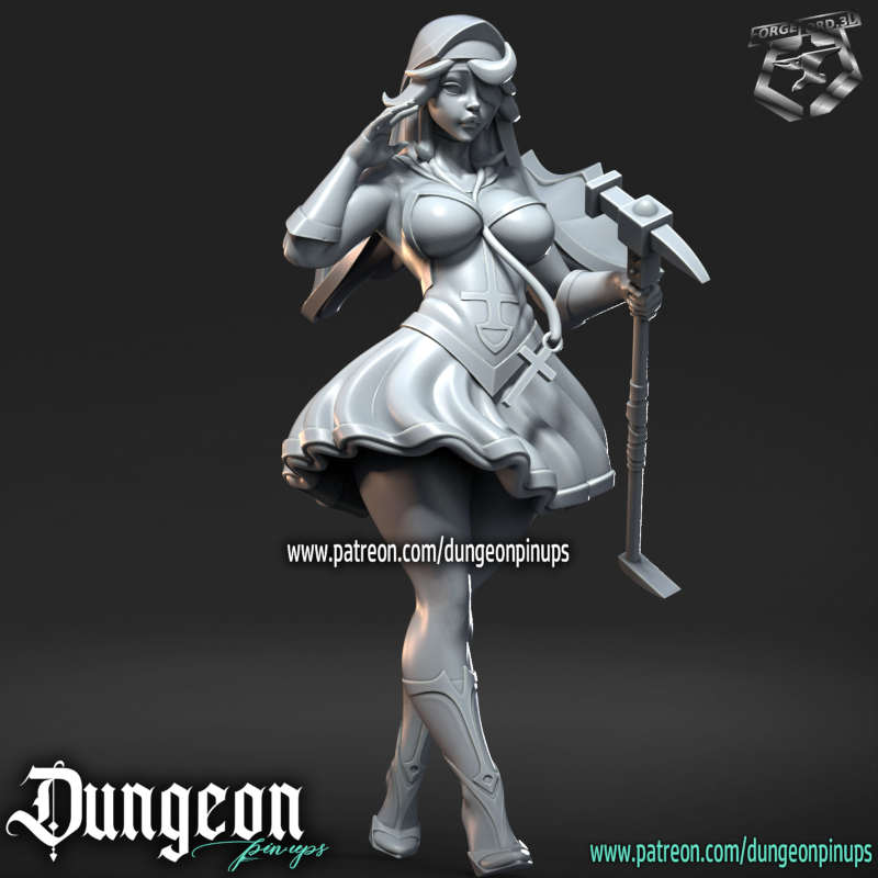 Nun with blades in chain hammer-statue-75mm-RN-Estudio-figurines-fantasy-tabletop-RPG-3D-miniatures