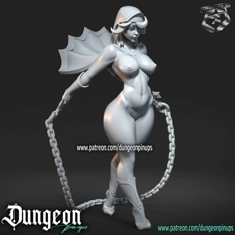 Nun with blades in chain nude-statue-75mm-RN-Estudio-figurines-fantasy-tabletop-RPG-3D-miniatures