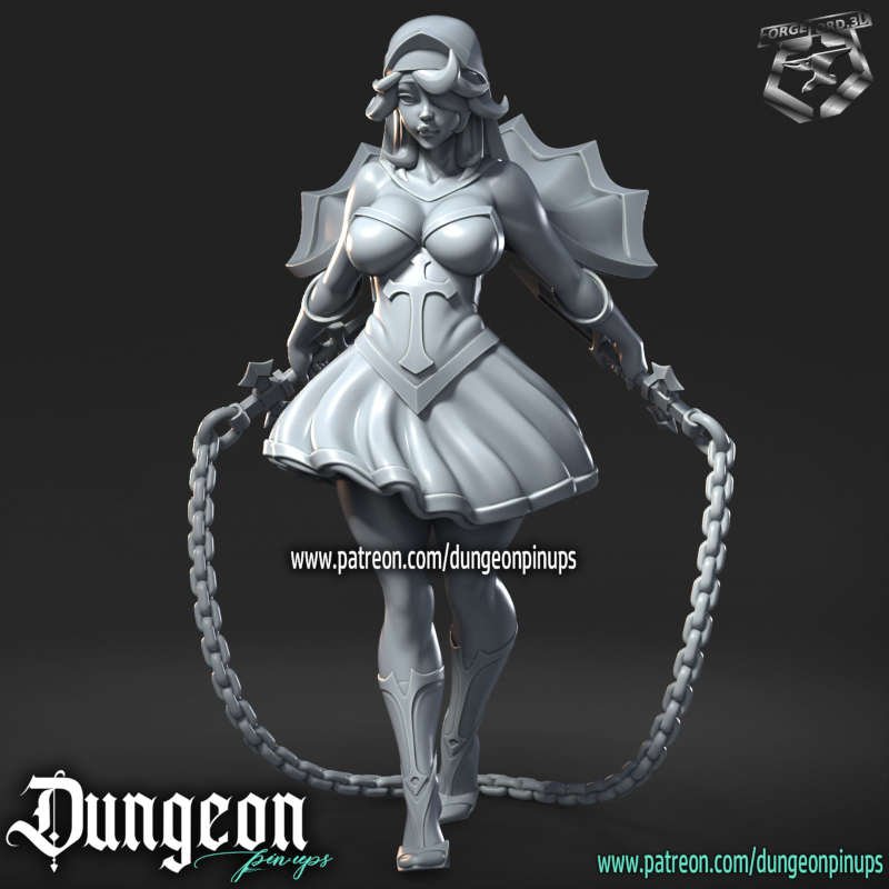 Nun with blades in chain-statue-75mm-RN-Estudio-figurines-fantasy-tabletop-RPG-3D-miniatures