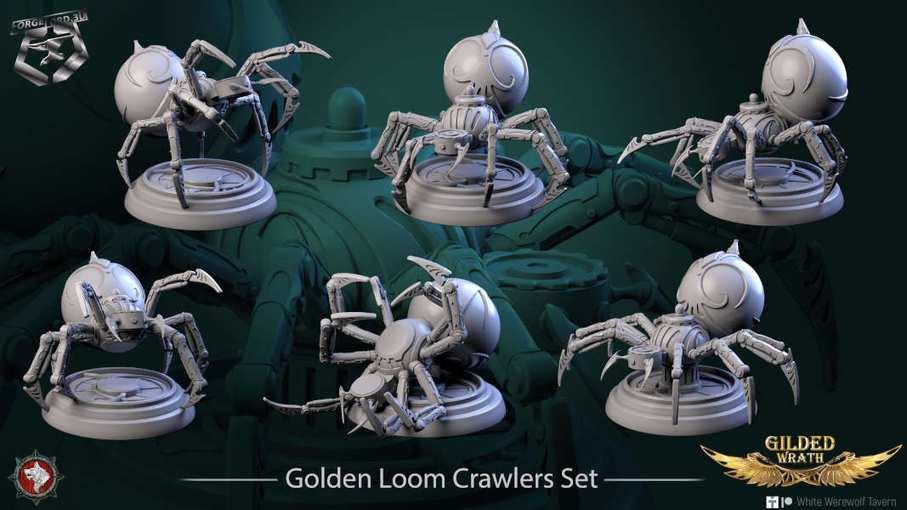 Golden Loom Crawlers-set-32mm-figurines-fantasy-tabletop-RPG-3D-miniatures-white-werewolf-tavern