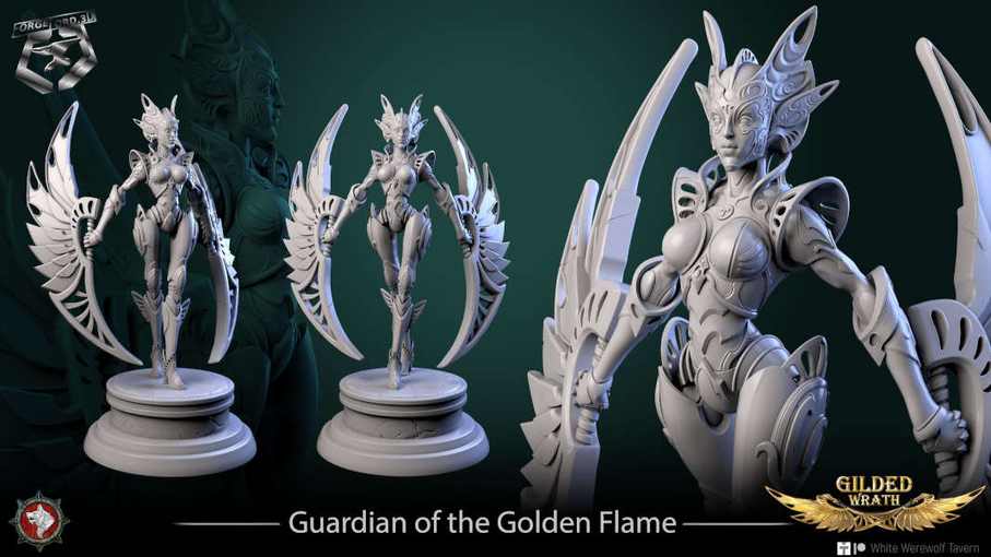 Guardian of the Golden Flame-statue-75mm-figurines-fantasy-tabletop-RPG-3D-miniatures-white-werewolf-tavern