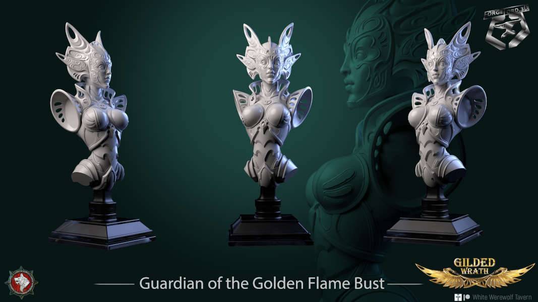 Guardian of the Golden Flame-bust-75mm-figurines-fantasy-tabletop-RPG-3D-miniatures-white-werewolf-tavern