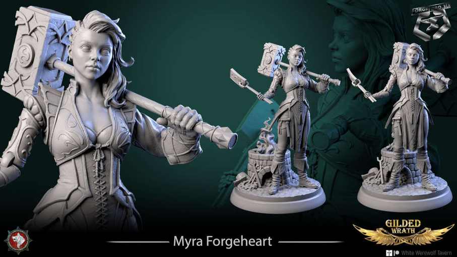 Myra Forgeheart-statue-75mm-figurines-fantasy-tabletop-RPG-3D-miniatures-white-werewolf-tavern
