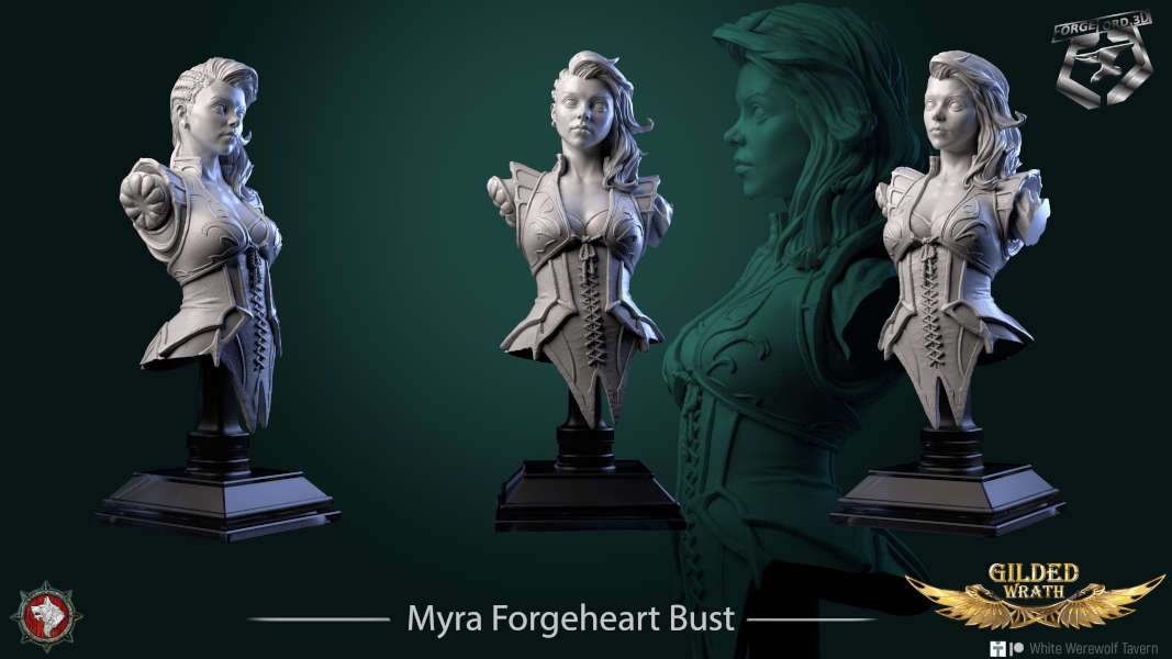 Myra Forgeheart-bust-75mm-figurines-fantasy-tabletop-RPG-3D-miniatures-white-werewolf-tavern