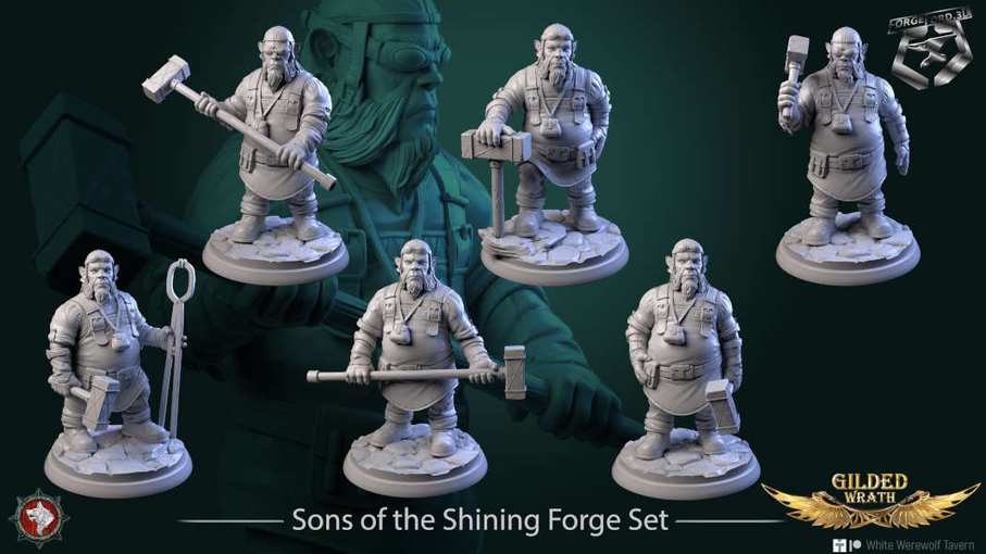 Sons of the Shining Forge-set-32mm-figurines-fantasy-tabletop-RPG-3D-miniatures-white-werewolf-tavern