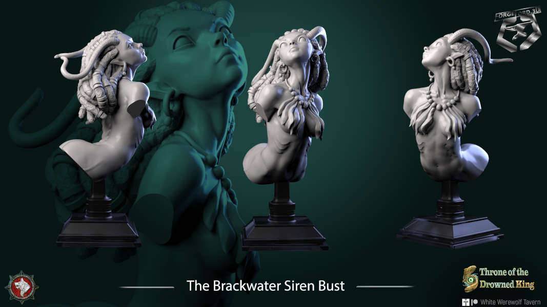 The Brackwater Siren-bust-75mm-figurines-fantasy-tabletop-RPG-3D-miniatures-white-werewolf-tavern