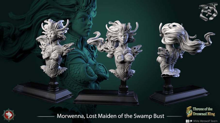 Morwenna, Lost Maiden of the Swamp-bust-75mm-figurines-fantasy-tabletop-RPG-3D-miniatures-white-werewolf-tavern