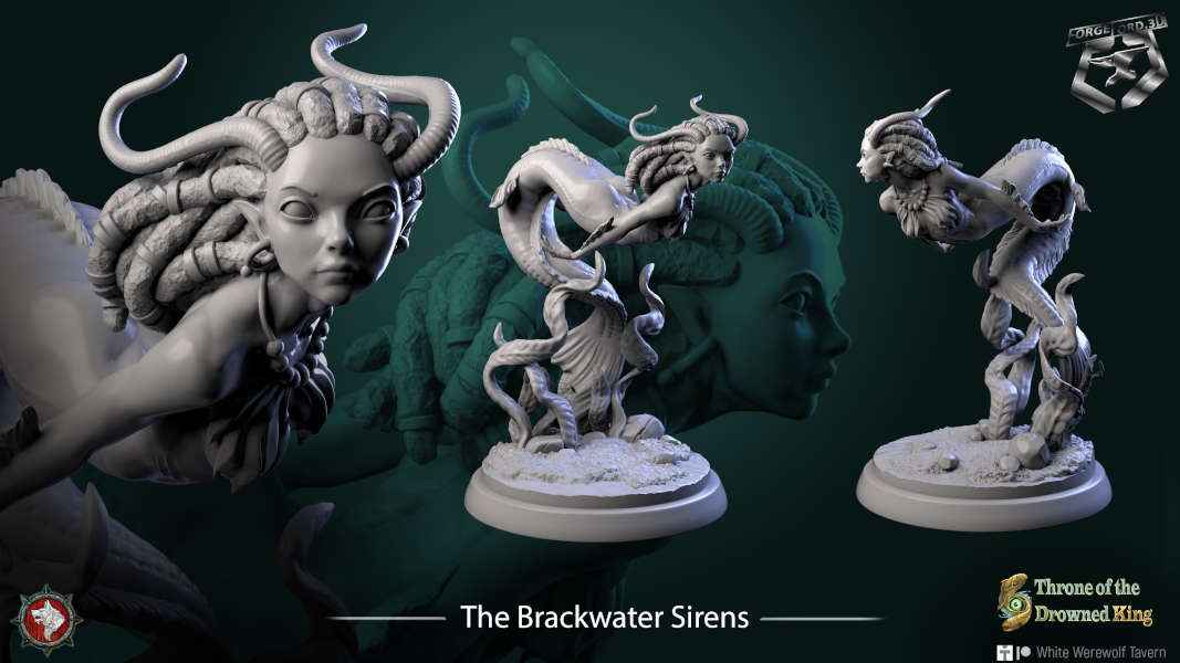 The Brackwater Siren-statue-75mm-figurines-fantasy-tabletop-RPG-3D-miniatures-white-werewolf-tavern