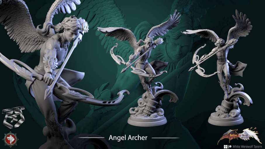 Angel Archer-statue-75mm-figurines-fantasy-tabletop-RPG-3D-miniatures-white-werewolf-tavern