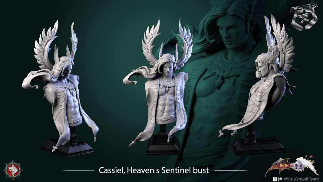Cassiel, Heaven_s Sentinel-bust-75mm-figurines-fantasy-tabletop-RPG-3D-miniatures-white-werewolf-tavern