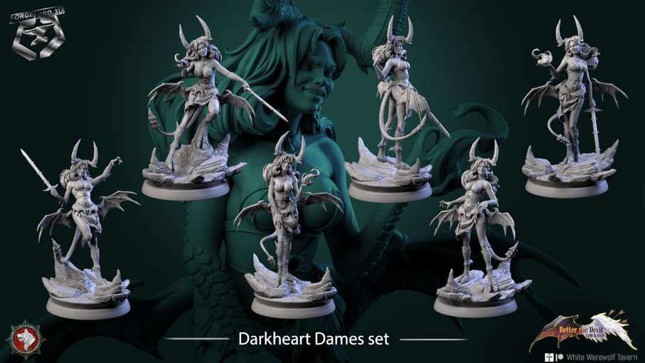 Darkheart Dames-set-32mm-figurines-fantasy-tabletop-RPG-3D-miniatures-white-werewolf-tavern