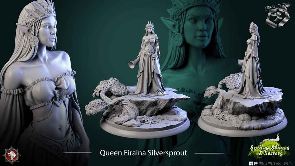 Queen Eiraina Silversprout-statue-75mm-figurines-fantasy-tabletop-RPG-3D-miniatures-white-werewolf-tavern