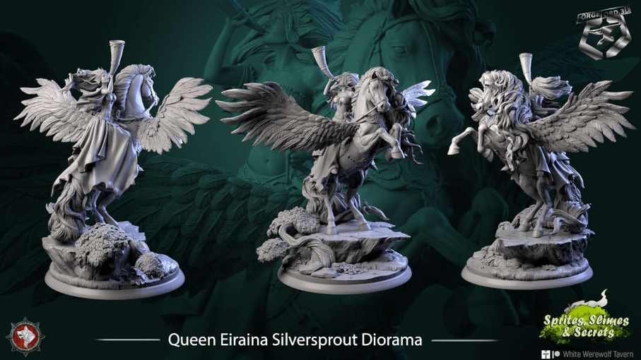 Queen Eiraina Silversprout_Diorama-statue-75mm-figurines-fantasy-tabletop-RPG-3D-miniatures-white-werewolf-tavern