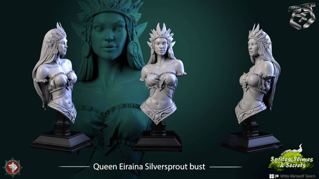 Queen Eiraina Silversprout-bust-75mm-figurines-fantasy-tabletop-RPG-3D-miniatures-white-werewolf-tavern