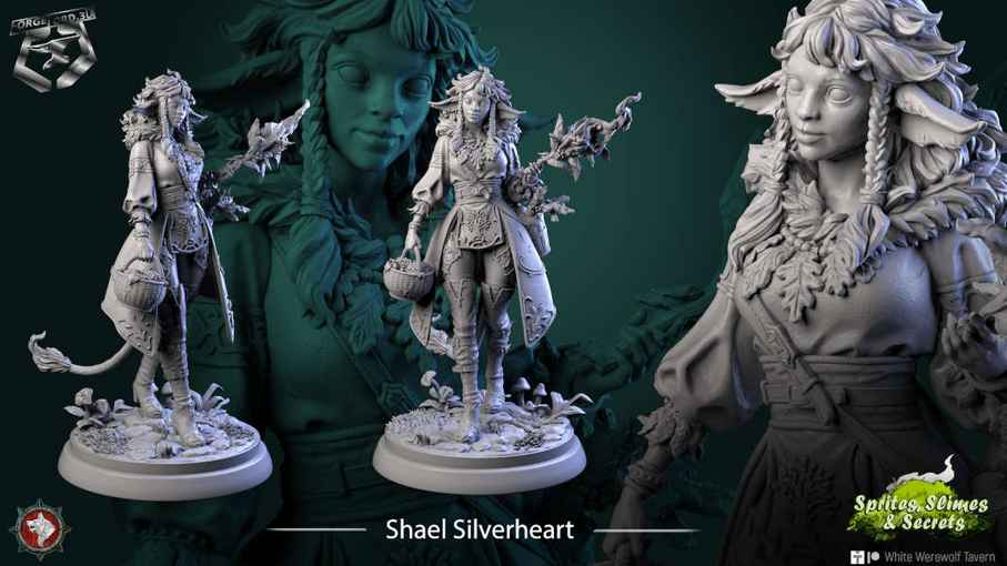 Shael Silverheart-statue-75mm-figurines-fantasy-tabletop-RPG-3D-miniatures-white-werewolf-tavern