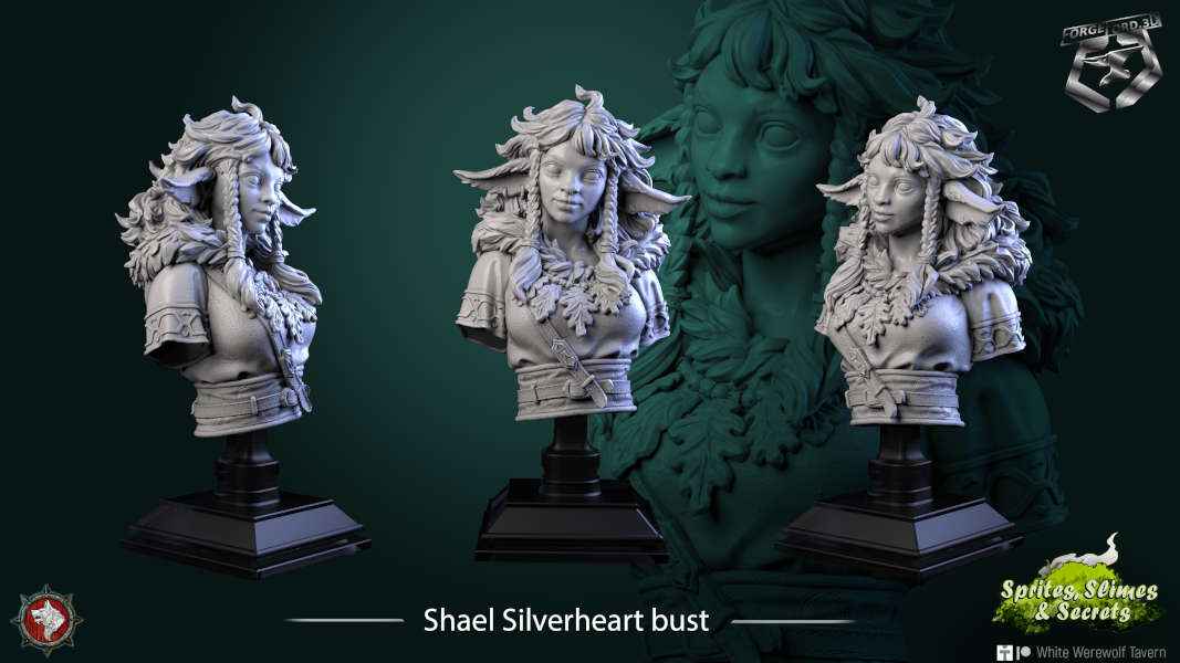 Shael Silverheart-bust-75mm-figurines-fantasy-tabletop-RPG-3D-miniatures-white-werewolf-tavern
