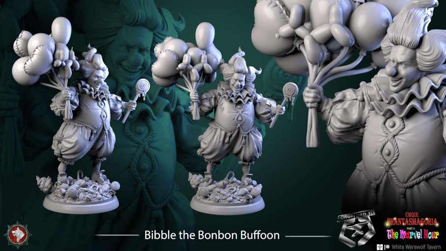 Bibble the Bonbon Buffoon-statue-75mm-figurines-fantasy-tabletop-RPG-3D-miniatures-white-werewolf-tavern