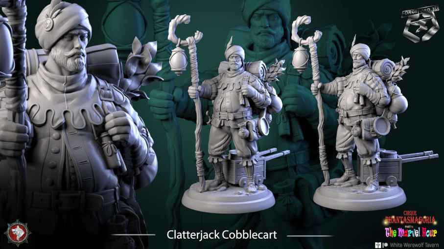 Clatterjack Cobblecart-statue-75mm-figurines-fantasy-tabletop-RPG-3D-miniatures-white-werewolf-tavern