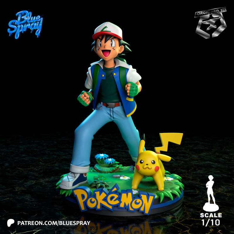 ash y pikachu-Blue-Spray--figurines-fantasy-tabletop-RPG-3D-miniatures