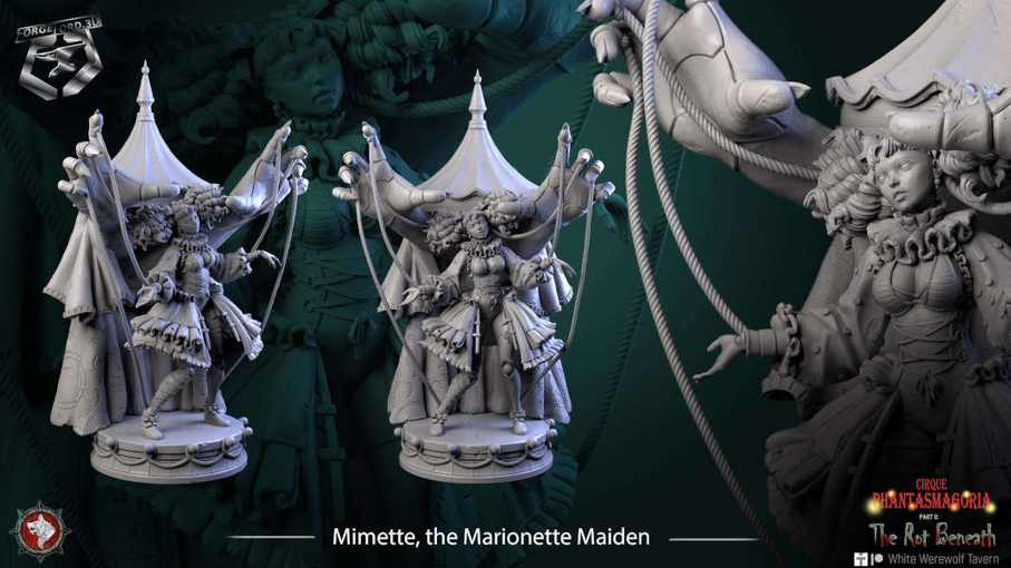 Mimette, the Marionette Maiden-statue-75mm-figurines-fantasy-tabletop-RPG-3D-miniatures-white-werewolf-tavern