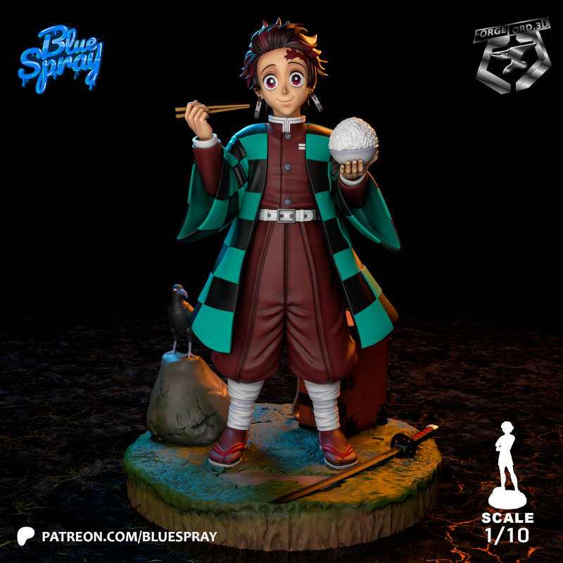 Tanjiro Kamado-Blue-Spray--figurines-fantasy-tabletop-RPG-3D-miniatures