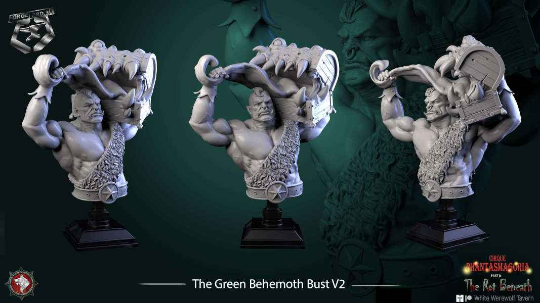The Green Behemoth-bust-75mm-figurines-fantasy-tabletop-RPG-3D-miniatures-white-werewolf-tavern