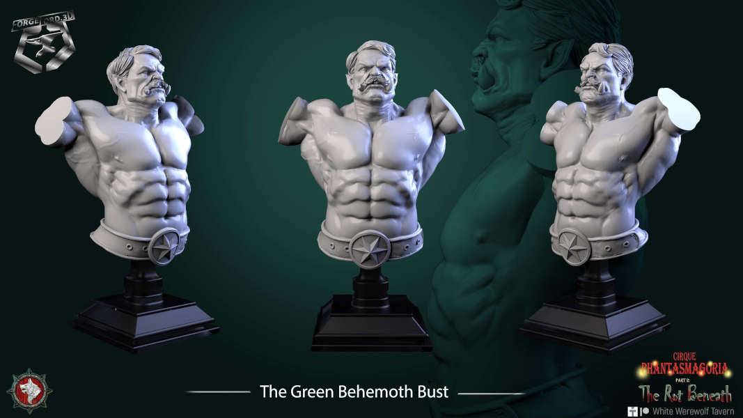 The Green Behemoth-V1-bust-75mm-figurines-fantasy-tabletop-RPG-3D-miniatures-white-werewolf-tavern